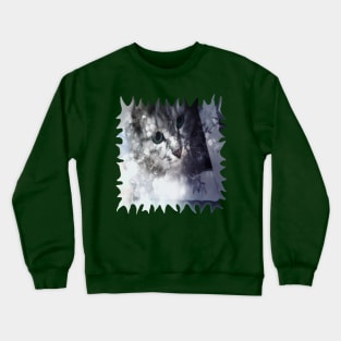 Green-eyed Kitty Peering Through the Cloudy Bush Crewneck Sweatshirt